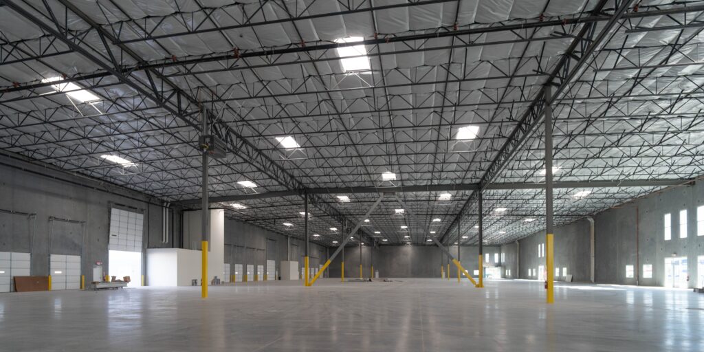 Inside a 86,000 sq ft warehouse.